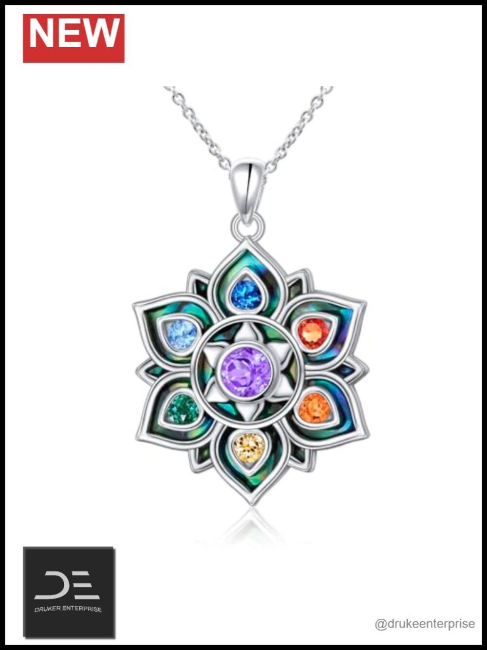 7 Chakra Pendant Necklace 925 Sterling Silver Lotus Healing Jewelry Spiritual
